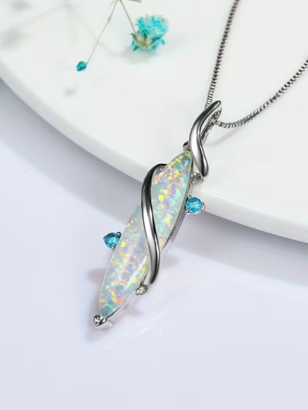 White Marquise-cut Opal necklace